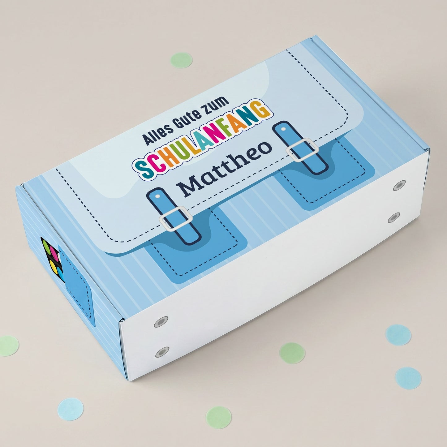 Geschenkverpackung zur Einschulung personalisiert mit Name | Schulranzen Design