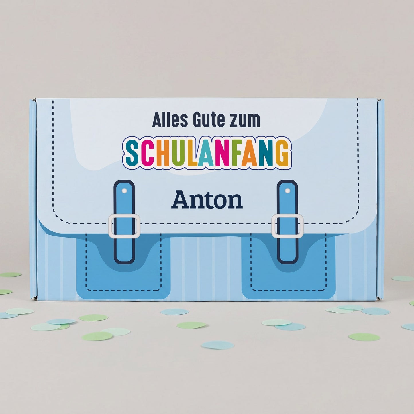 Geschenkverpackung zur Einschulung personalisiert mit Name | Schulranzen Design