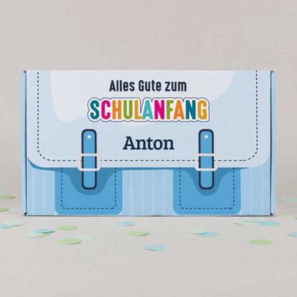 Geschenkverpackung zur Einschulung personalisiert mit Name | Schulranzen Design