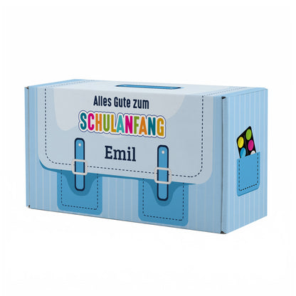 Geschenkverpackung zur Einschulung personalisiert mit Name | Schulranzen Design