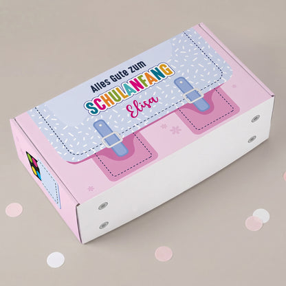 Geschenkverpackung zur Einschulung personalisiert mit Name | Schulranzen Design