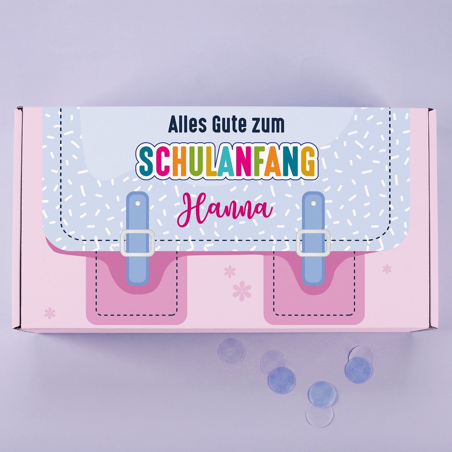 Geschenkverpackung zur Einschulung personalisiert mit Name | Schulranzen Design