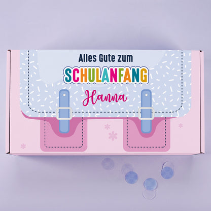 Geschenkverpackung zur Einschulung personalisiert mit Name | Schulranzen Design