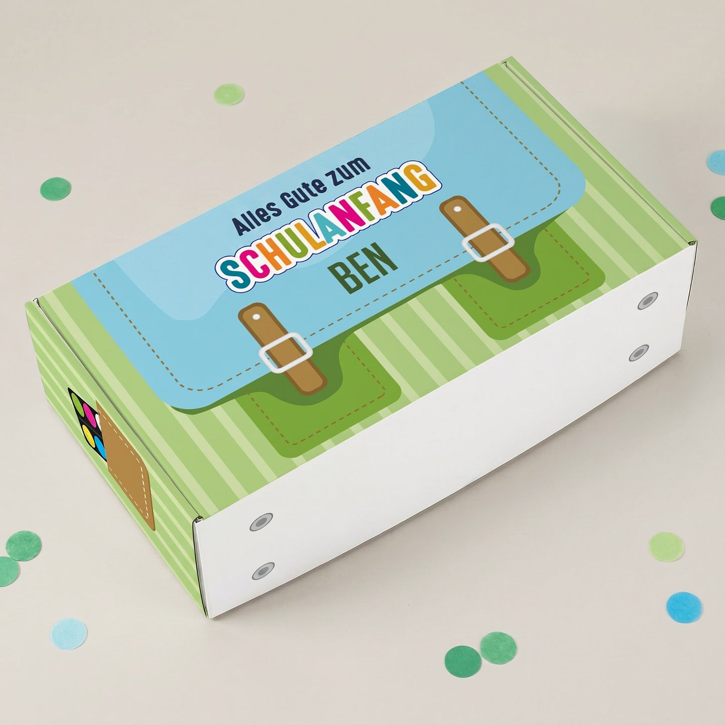 Geschenkverpackung zur Einschulung personalisiert mit Name | Schulranzen Design