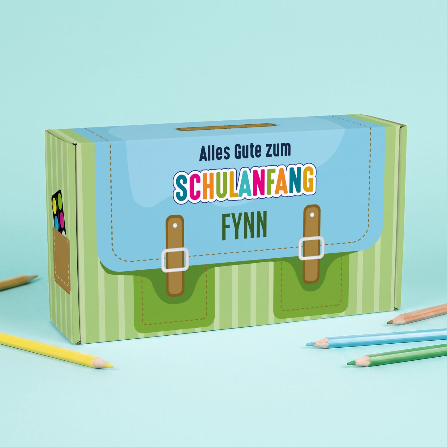 Geschenkverpackung zur Einschulung personalisiert mit Name | Schulranzen Design