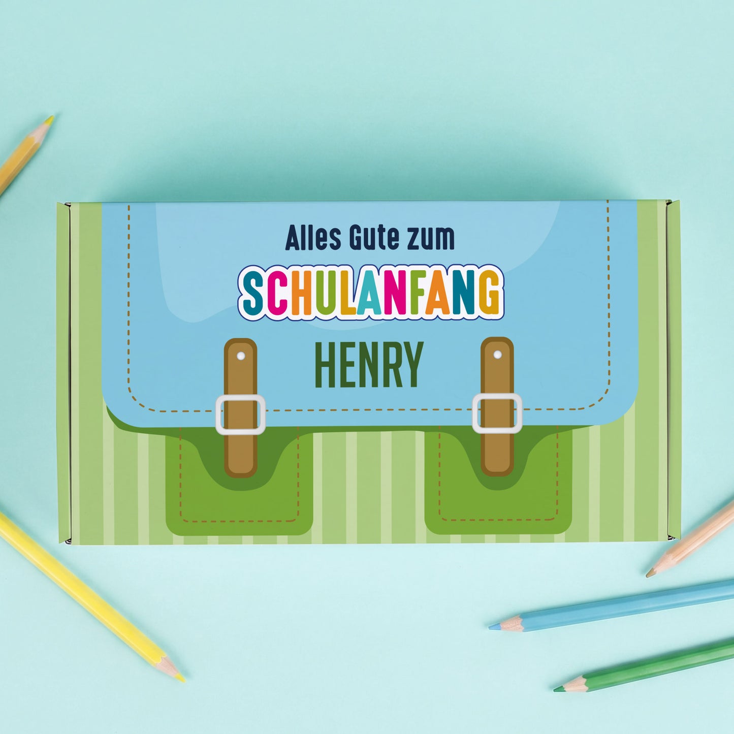 Geschenkverpackung zur Einschulung personalisiert mit Name | Schulranzen Design