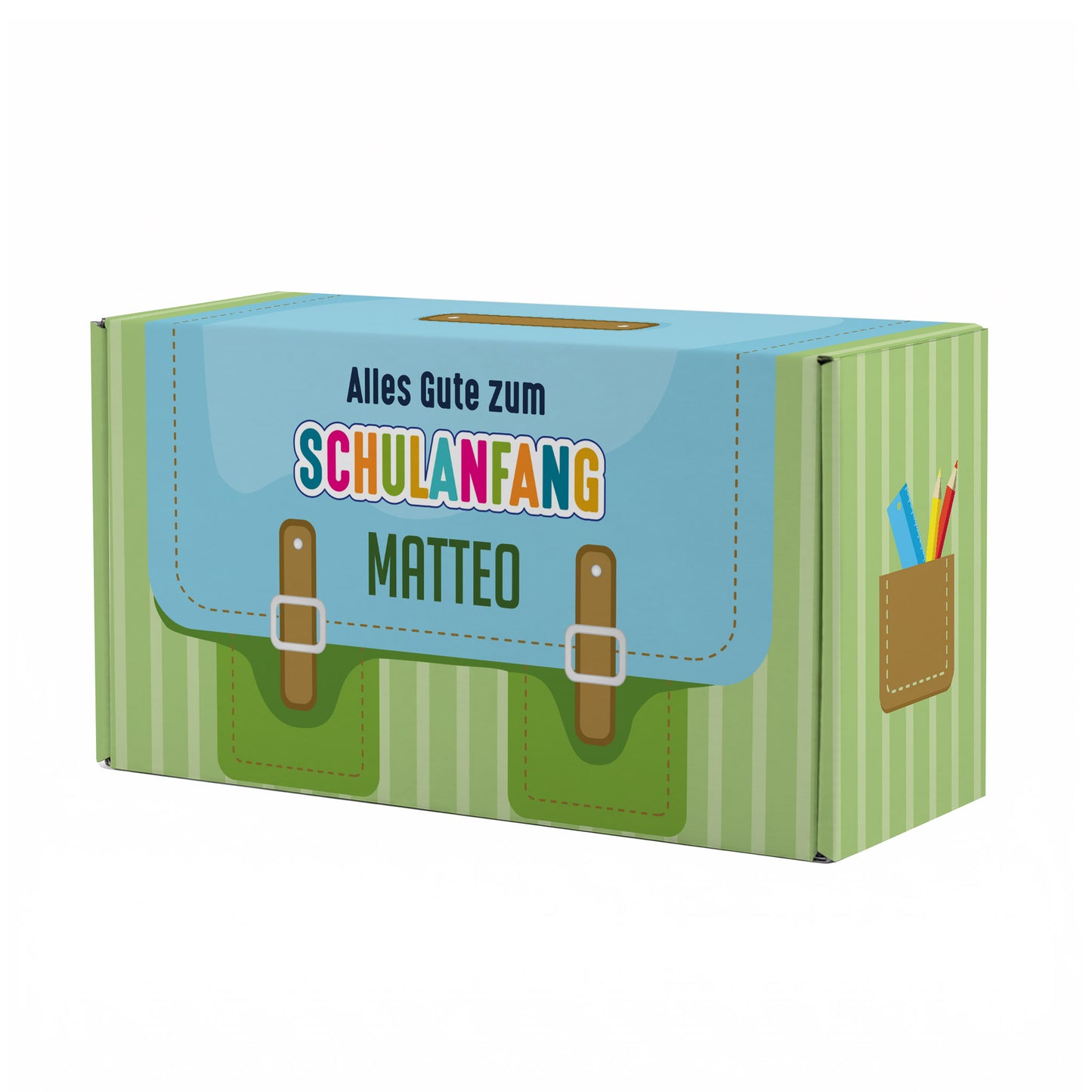 Geschenkverpackung zur Einschulung personalisiert mit Name | Schulranzen Design