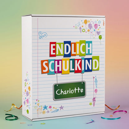Geschenkkarton zur Einschulung personalisiert mit Name | Endlich Schulkind | 3 Größen