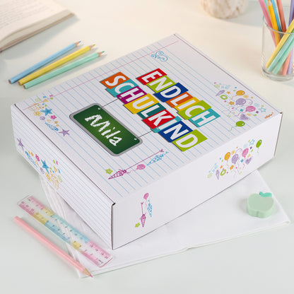 Geschenkkarton zur Einschulung personalisiert mit Name | Endlich Schulkind | 3 Größen