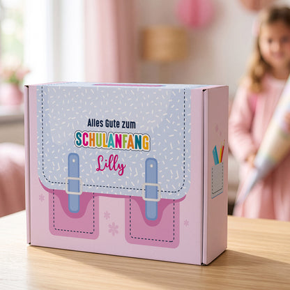 Geschenkverpackung zur Einschulung personalisiert mit Name | Schulranzen Design