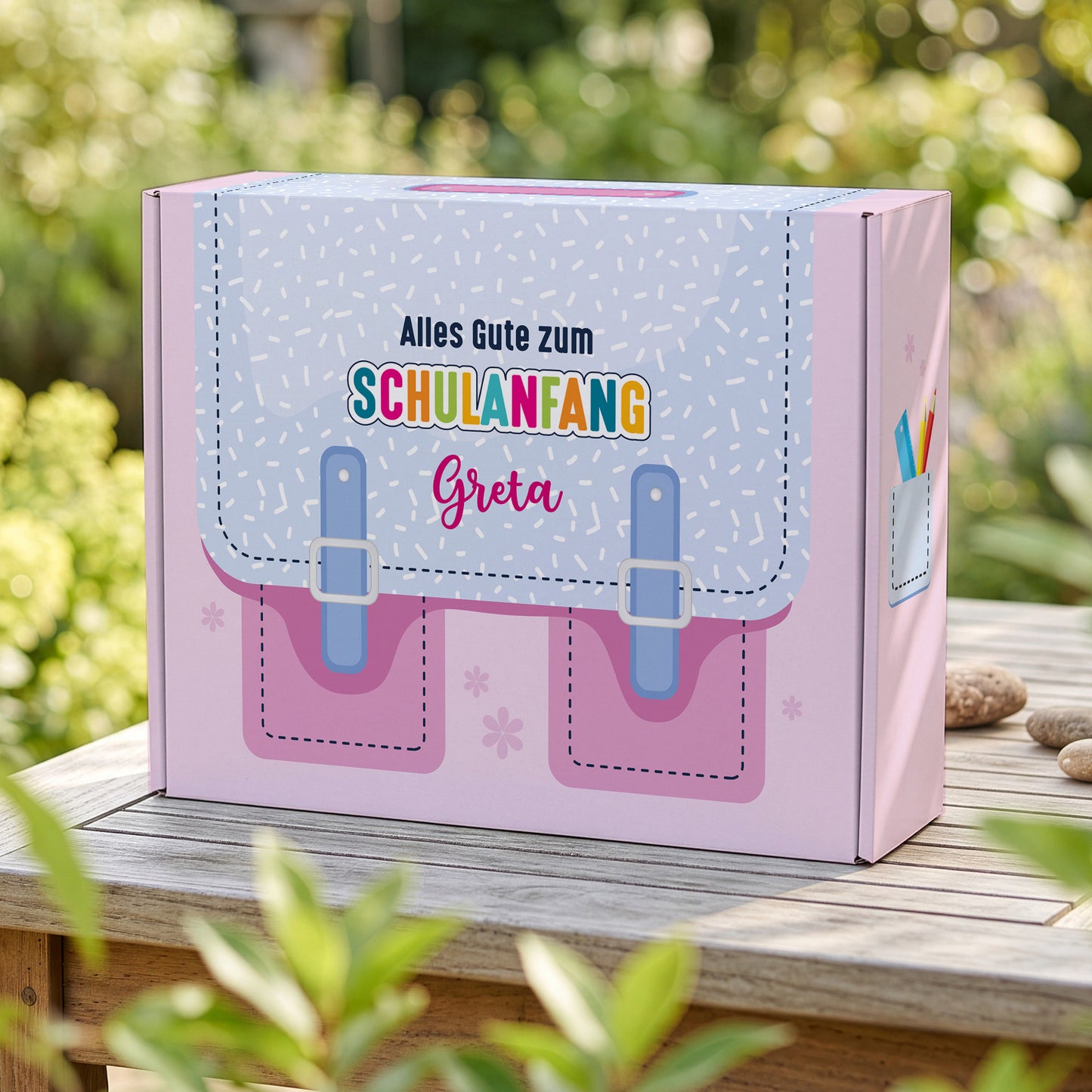 Geschenkverpackung zur Einschulung personalisiert mit Name | Schulranzen Design