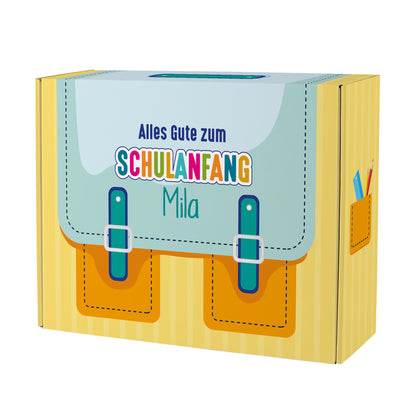 Geschenkverpackung zur Einschulung personalisiert mit Name | Schulranzen Design