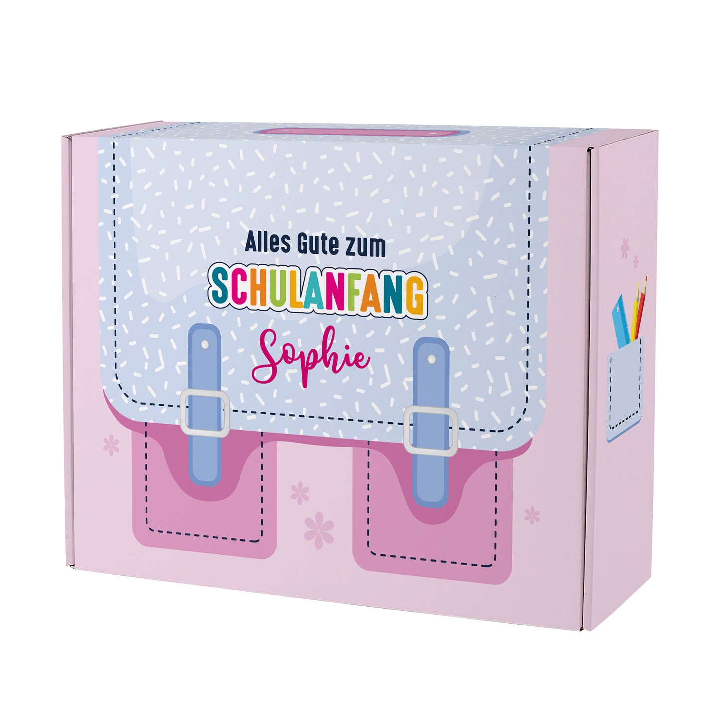 Geschenkverpackung zur Einschulung personalisiert mit Name | Schulranzen Design