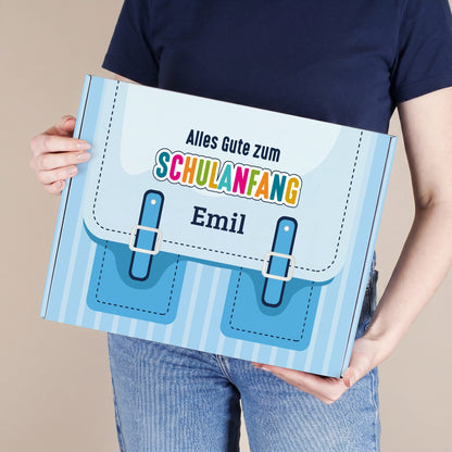 Geschenkverpackung zur Einschulung personalisiert mit Name | Schulranzen Design