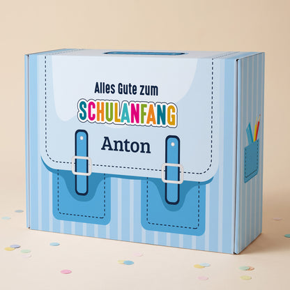 Geschenkverpackung zur Einschulung personalisiert mit Name | Schulranzen Design
