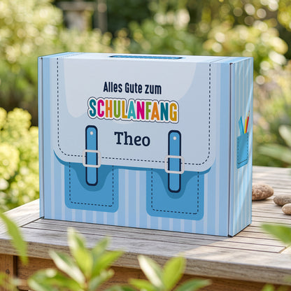 Geschenkverpackung zur Einschulung personalisiert mit Name | Schulranzen Design