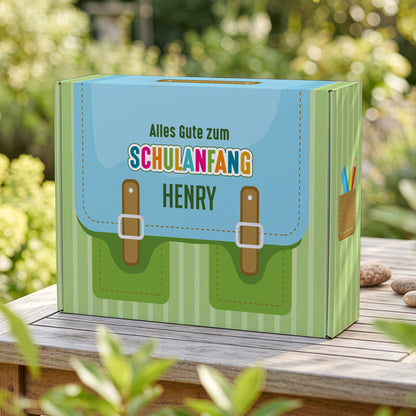 Geschenkverpackung zur Einschulung personalisiert mit Name | Schulranzen Design