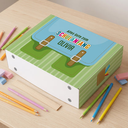 Geschenkverpackung zur Einschulung personalisiert mit Name | Schulranzen Design