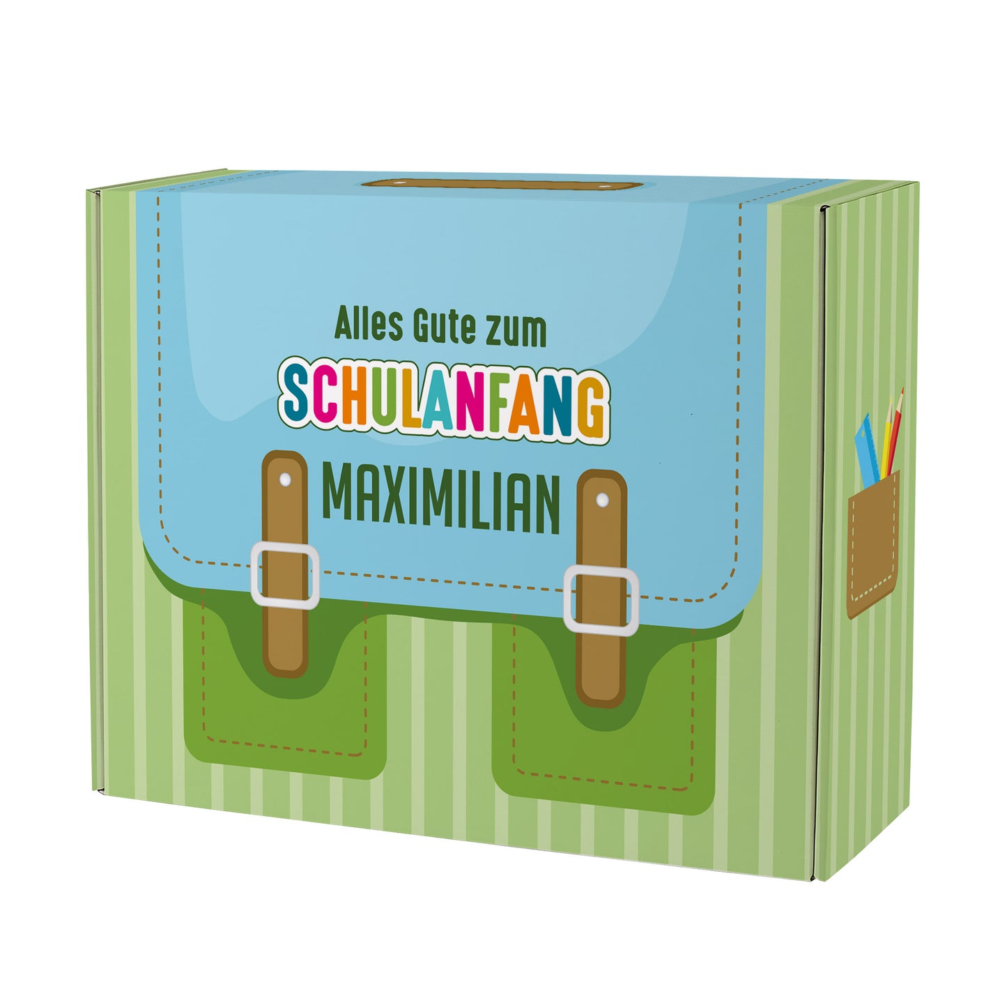 Geschenkverpackung zur Einschulung personalisiert mit Name | Schulranzen Design
