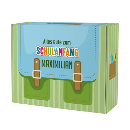 Geschenkverpackung zur Einschulung personalisiert mit Name | Schulranzen Design