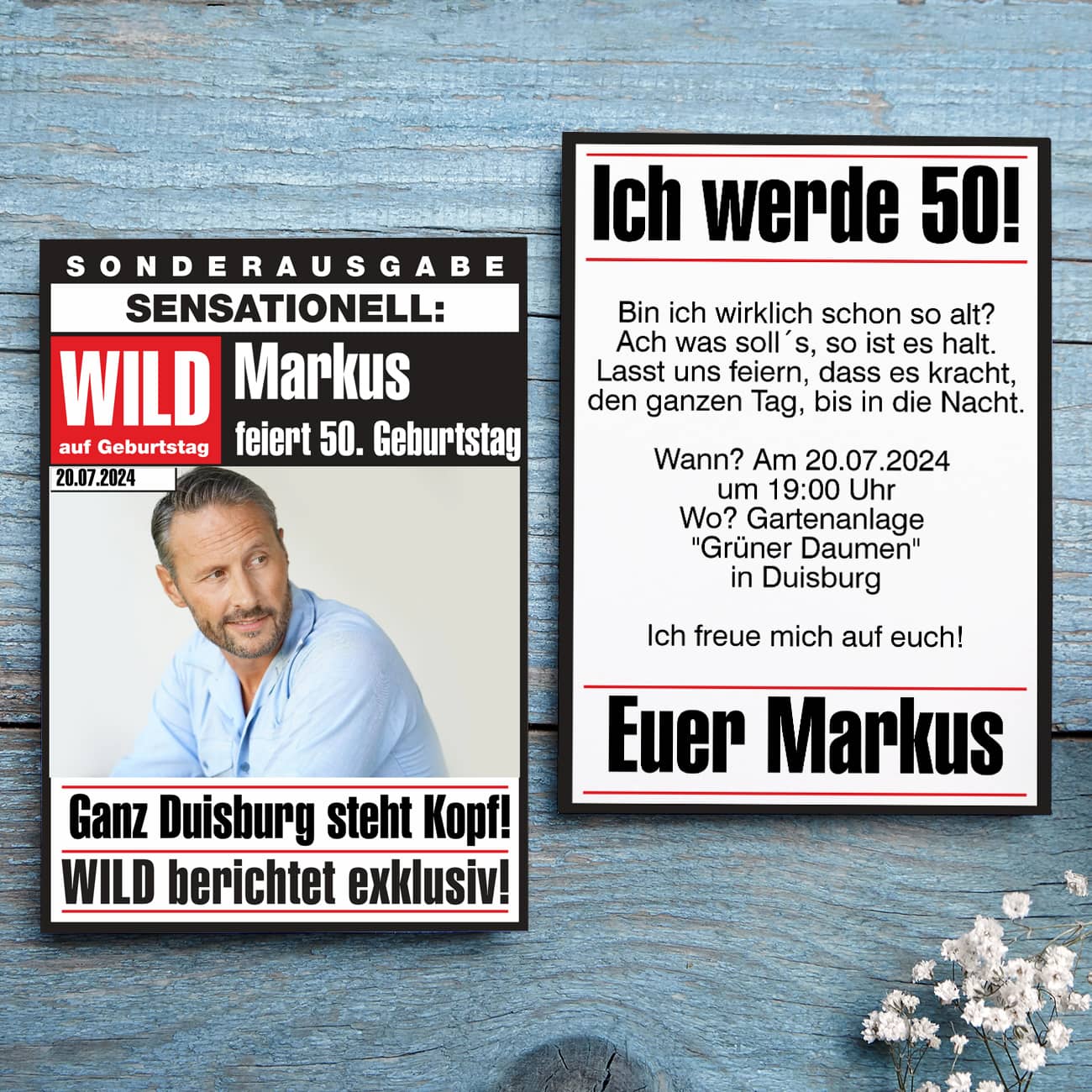Personalisierte Einladungskarten zum Geburtstag mit Humor