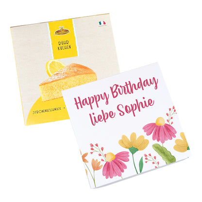 Kombination aus Kuchen Geschenkbox und Zitronenkuchen