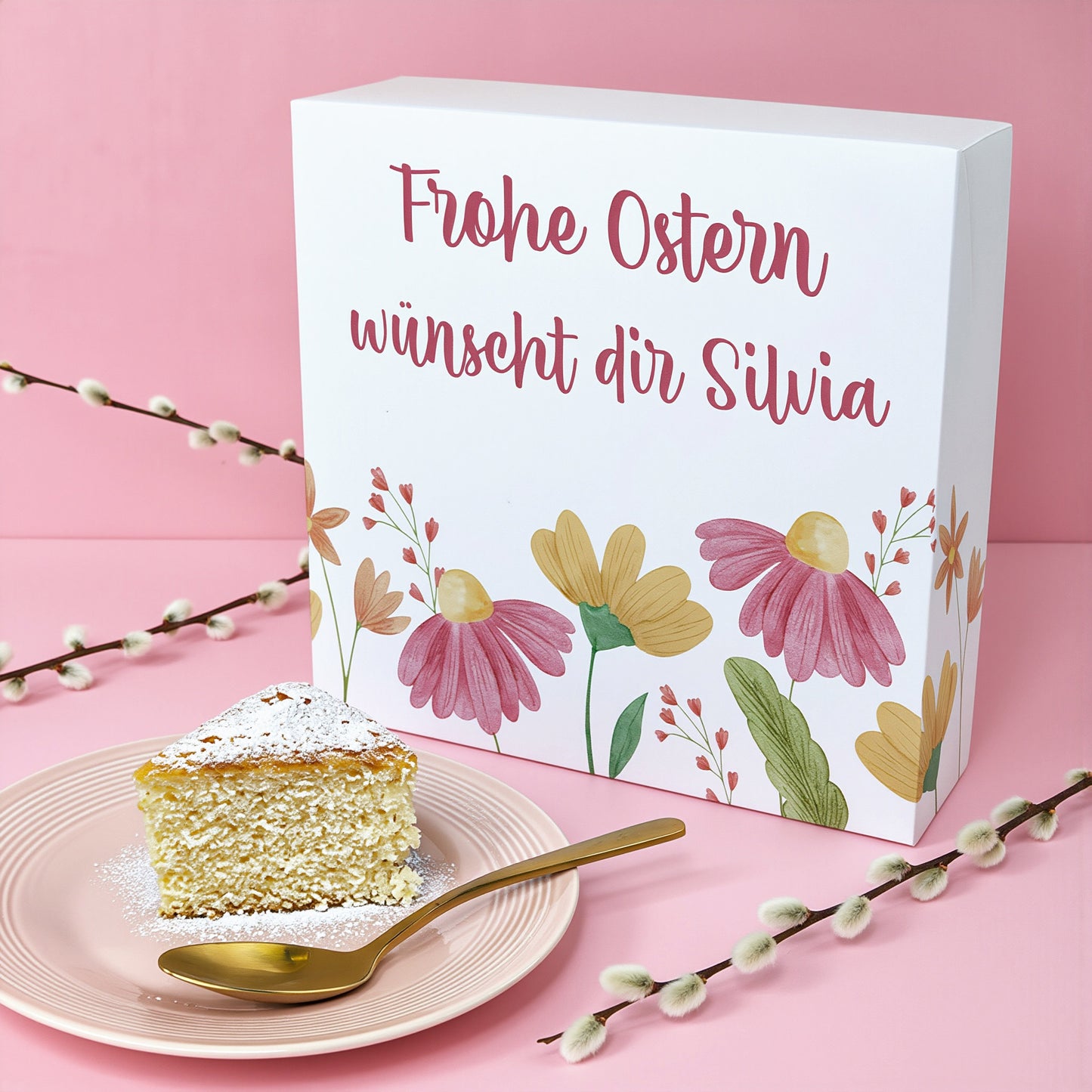 Personalisierter Kuchen mit Wunschtext & Blumenmotiv | Geschenk für Geburtstag, Ostern & Muttertag