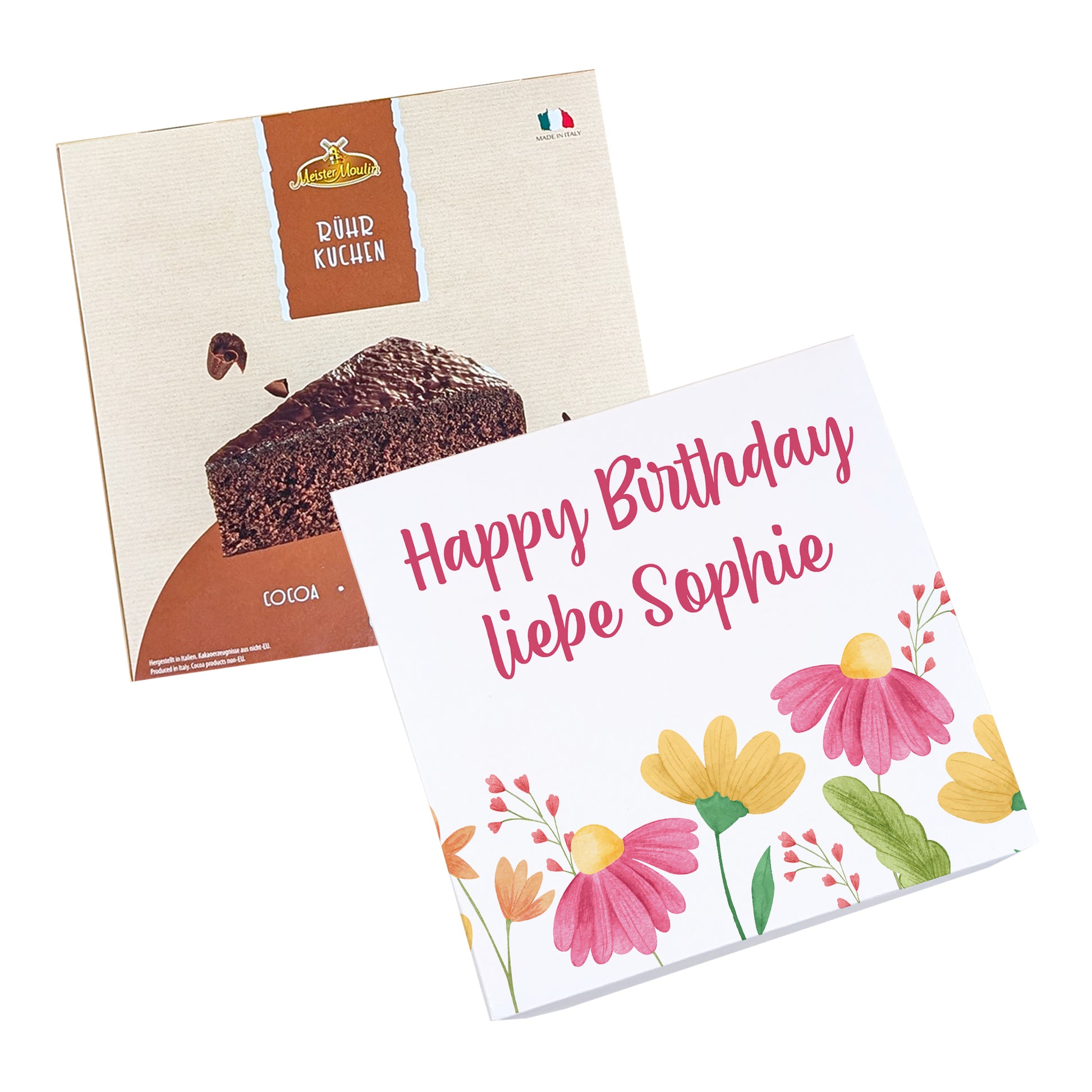Kombination aus Kuchen Geschenkbox und Schokokuchen