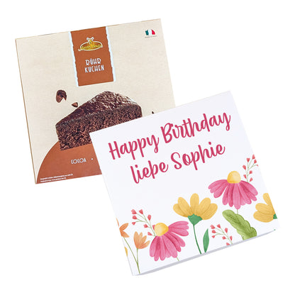 Kombination aus Kuchen Geschenkbox und Schokokuchen