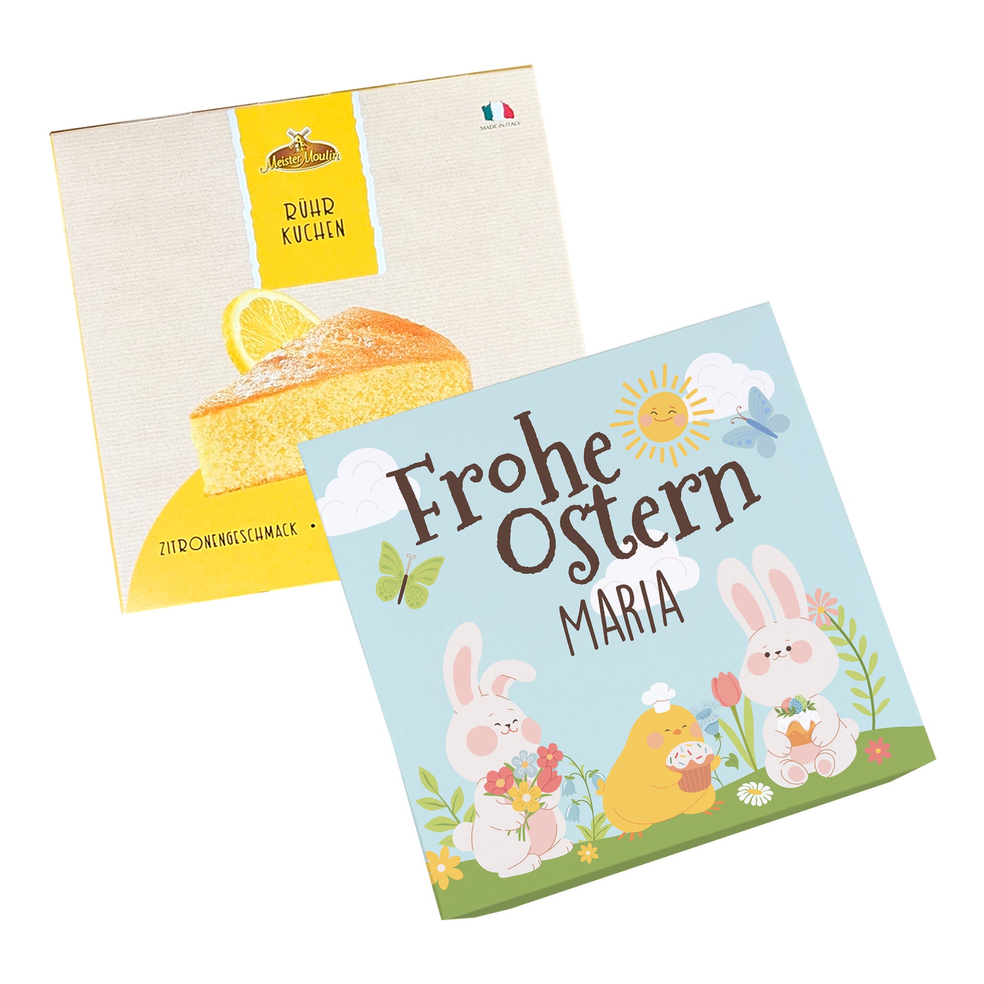 Personalisierter Osterkuchen Geschenkbox mit Zitronen Rührkuchen Variante