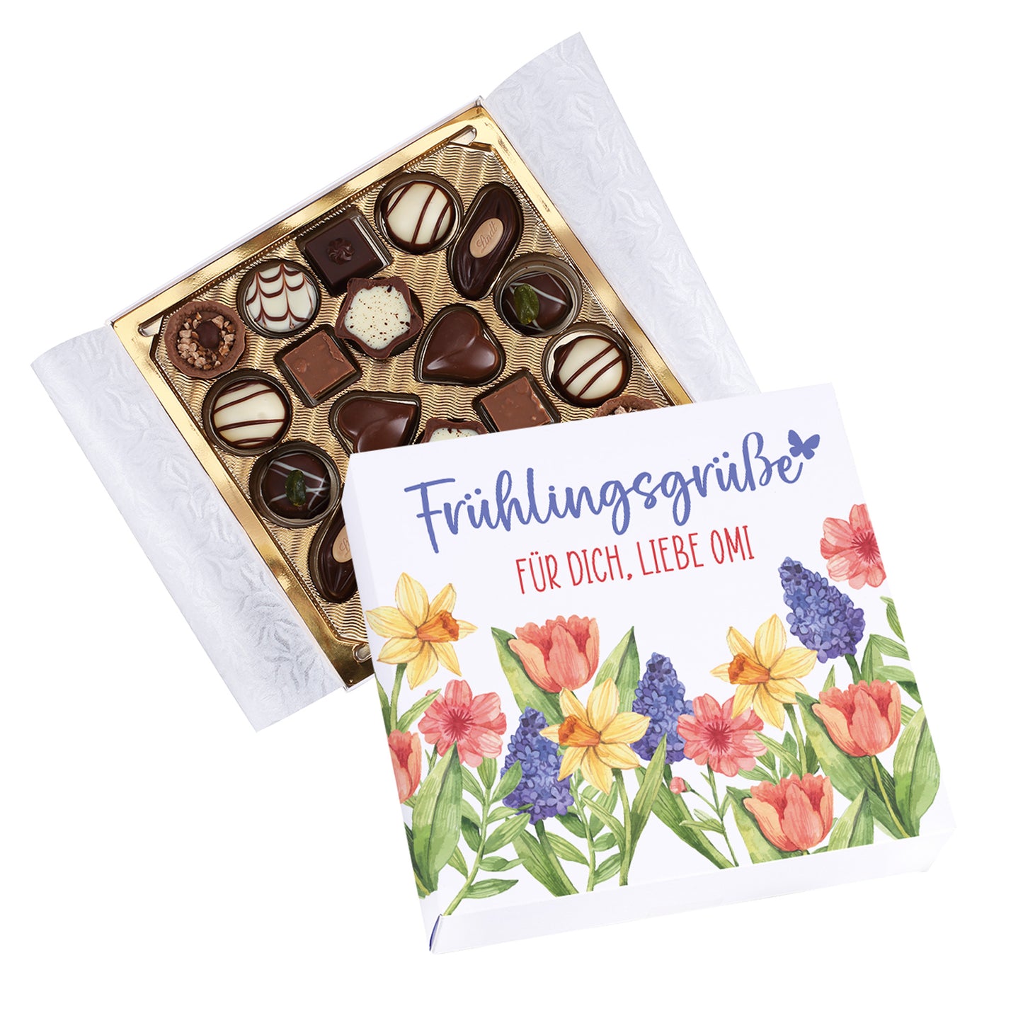 Lindt Mini-Pralinés 100 g in personalisierter Geschenkverpackung Frühlingsgrüße