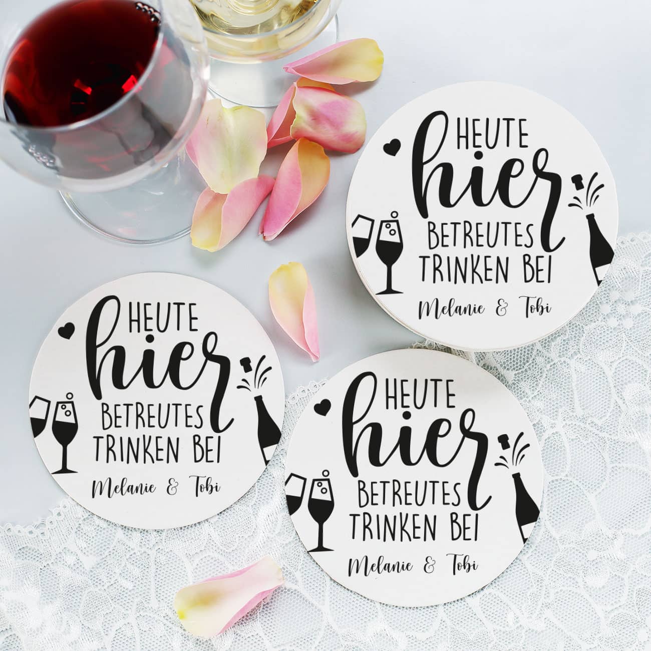 Runde Untersetzer mit personalisiertem Aufdruck