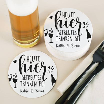 Runde Bierdeckel zur Hochzeit mit Namen personalisiert