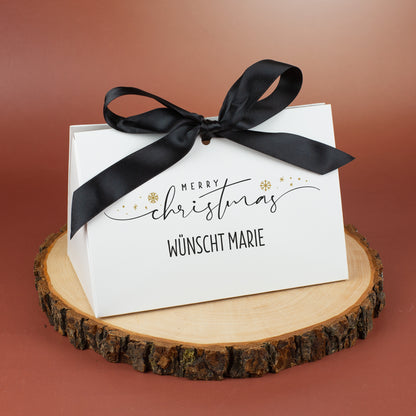 Personalisierte Merry-Christmas Geschenktasche mit schwarzer Schleife mittlere Größe