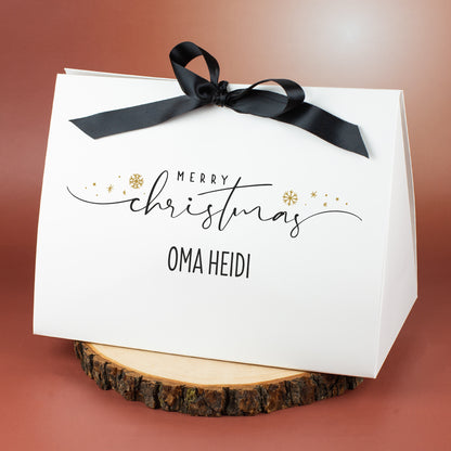 Personalisierte Geschenkverpackung Merry Christmas für Oma mit Schleife