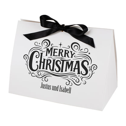 Personalisierte große Weihnachts-Geschenktasche mit „Merry Christmas“-Motiv und den Namen „Justus und Isabell“