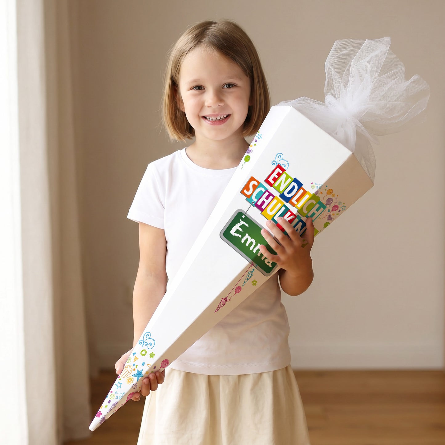 Endlich Schulkind Schultüte mit Wunschnamen bedruckt