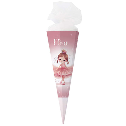 Ballerina - Schultüte mit Name, Blumen und Punkten