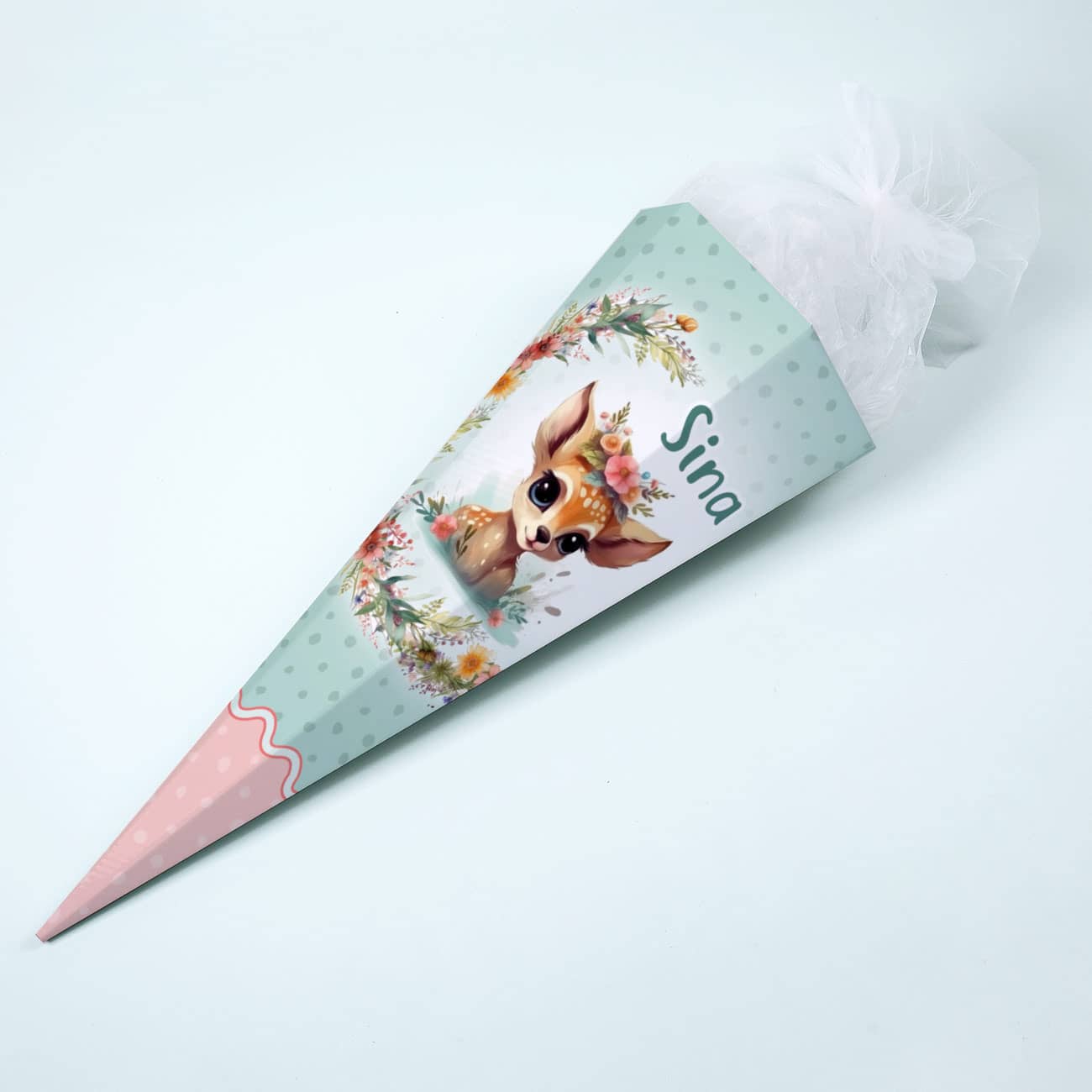 Bambi - Schultüte mit Name und Blumen bedruckt