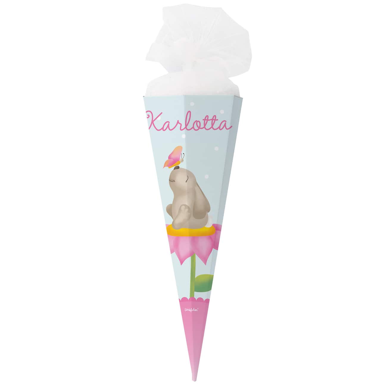 Schultüte mit Namen und Häschenmotiv
