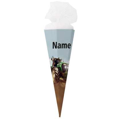 Zuckertüte zur Einschulung mit Traktor und Name