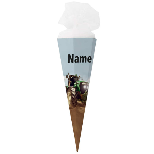 Zuckertüte zur Einschulung mit Traktor und Name