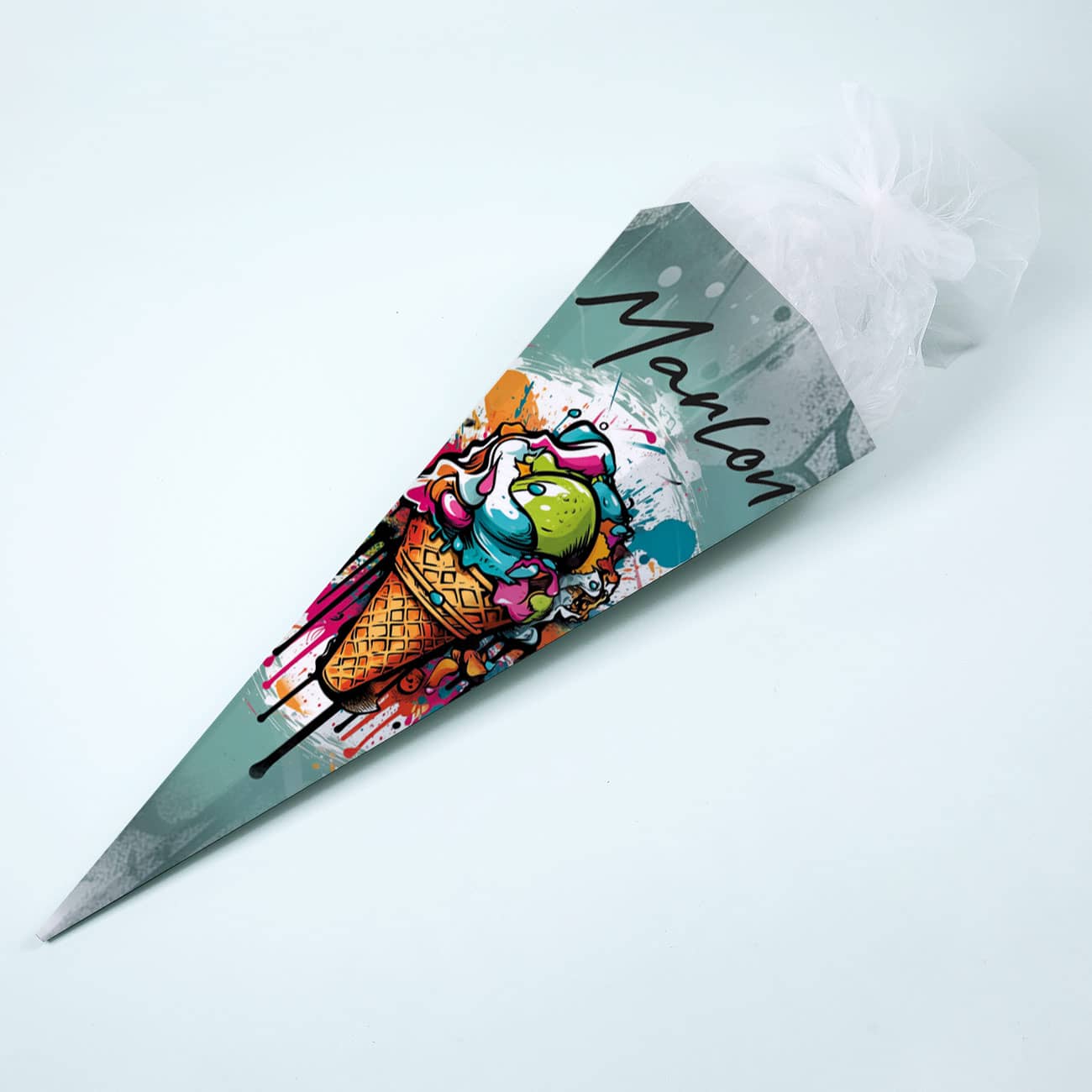 Graffiti Schultüte mit Eis-Motiv und Name bedruckt