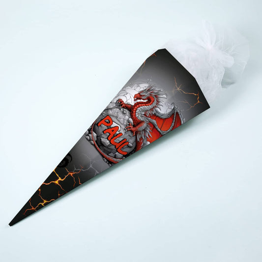 Coole Schultüte mit rotem Drache und Name