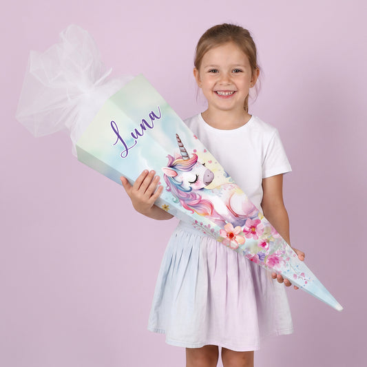 Einhorn Schultüte mit Name bedruckt 