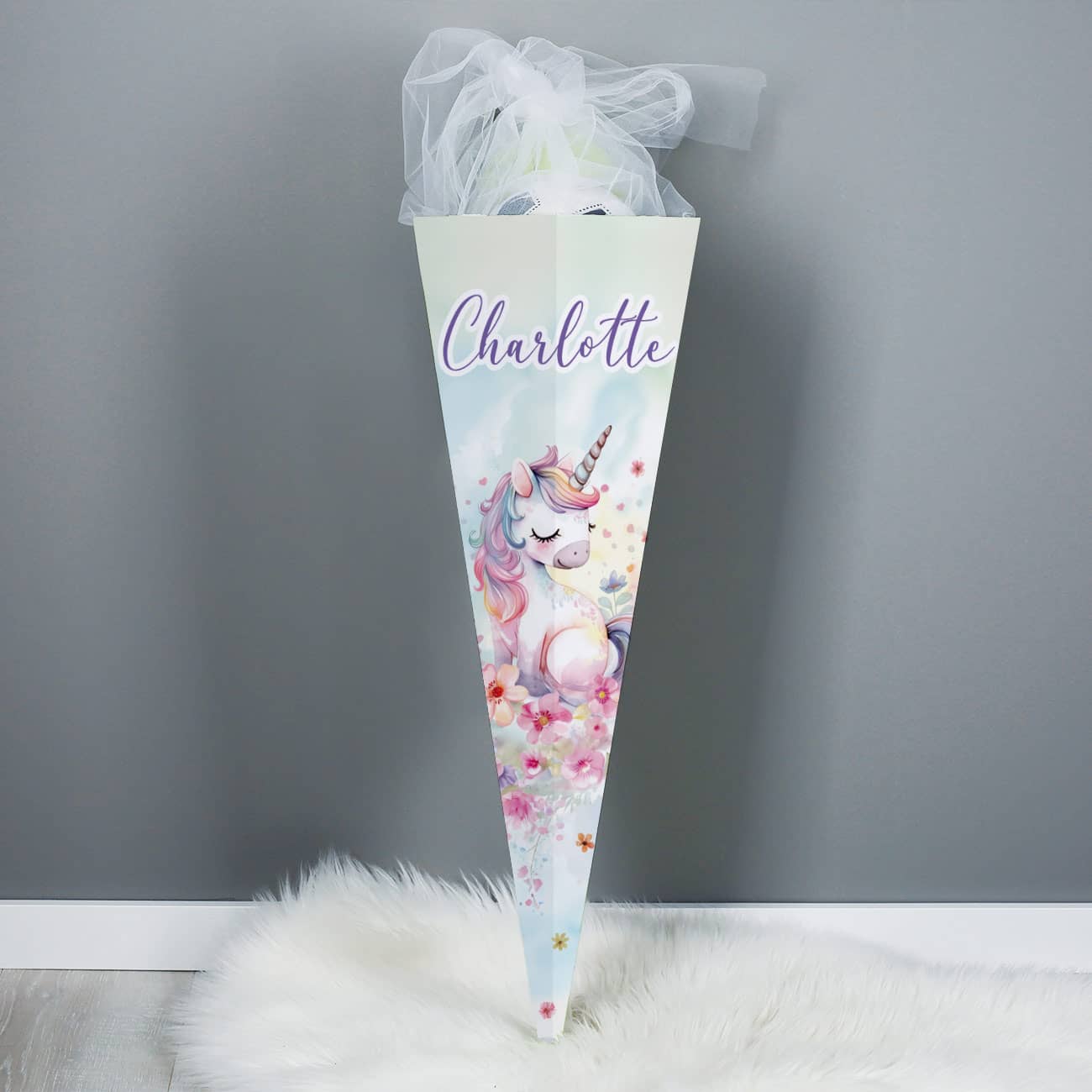 Einhorn - Schultüte mit Blumen