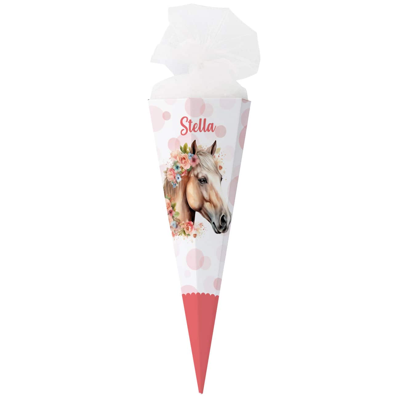 Pferde - Zuckertüte mit Blumen, Punkten und Name