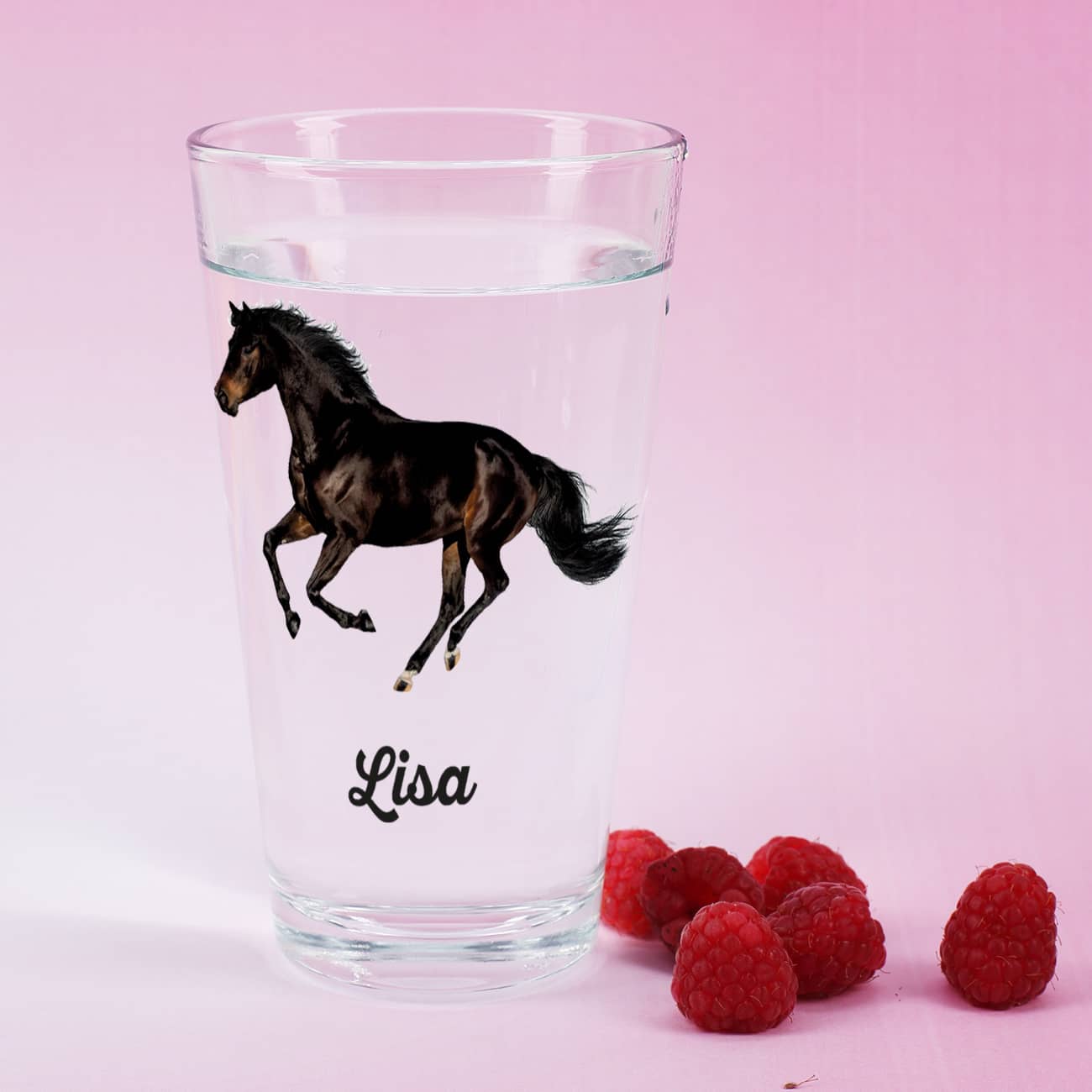 Persönliches Glas mit schwarzem Araber Pferd und Name