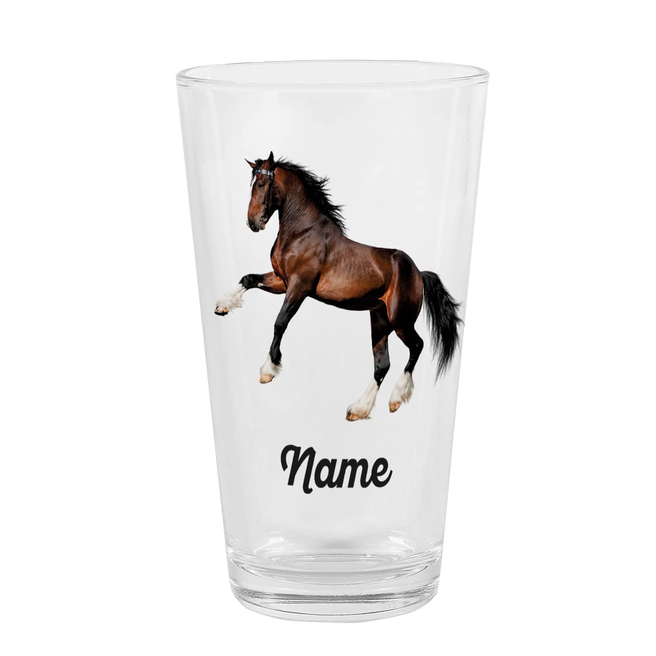Bedrucktes Trinkglas mit Kaltblüter Pferd und Name