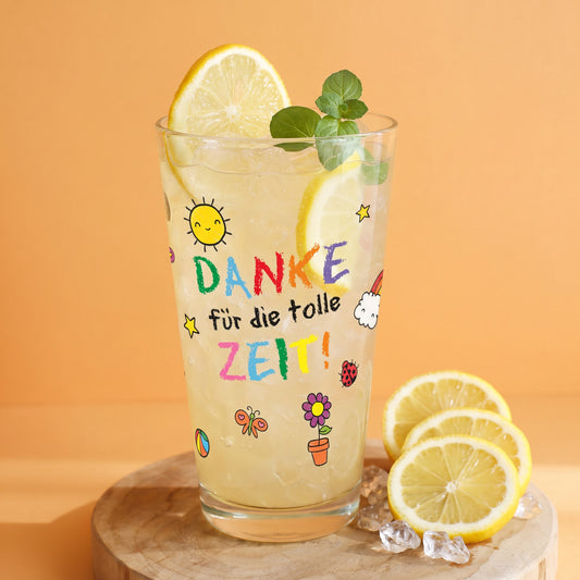 Bedrucktes Trinkglas mit Wunschtext – Danke für die tolle Zeit